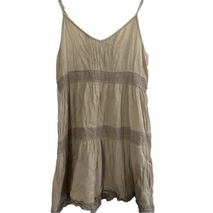 Aerie Beige Y2K Lace Mini Boho Babydoll Adjustable Strap Dress - Medium
